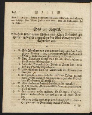 Das 20 Kapitel. Abraham ziehet gegen Mittag zum König Abimelech ...