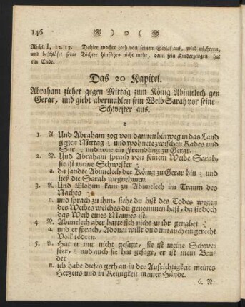 Das 20 Kapitel. Abraham ziehet gegen Mittag zum König Abimelech ...