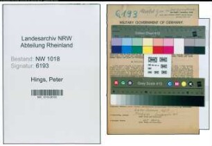 Entnazifizierung Peter Hings , geb. 22.12.1906 (Laborant)