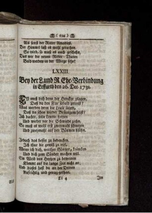 LXXIII. Bey der L. und R. Ehe-Verbindung in Erffurth den 26. Dec. 1731