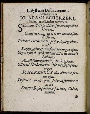 In Systema Definitionum, Theologicarum Jo. Adami Scherzeri [...]