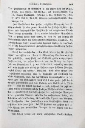 469-470 [Rezension] Landmann, Florenz, Das Predigtwesen in Westfalen in der letzten Zeit des Mittelalters