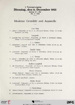 I. Versteigerungstag (Nr. 1-413)
