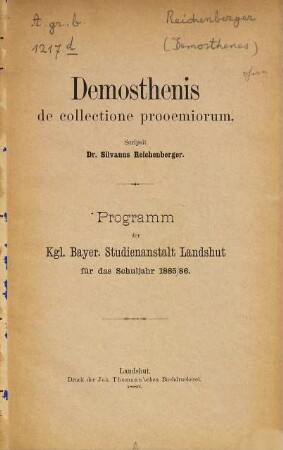 Demosthenis de collectione prooemiorum