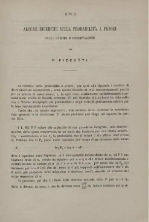 Alcune ricerche sulla probabilità a priori degli errori d'osservazione.