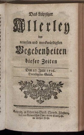 Den 27. Julii 1756. Dreyßigstes Stück.