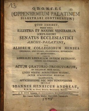 Oppenhemium Palatinum Illustrari Continuatum
