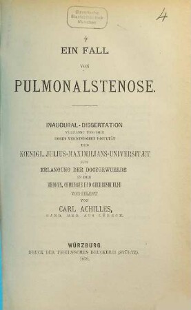 Ein Fall von Pulmonalstenose