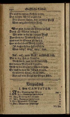 Verzeichniß /I. Der Cantaten. - IV. Der geistlichen Lieder.