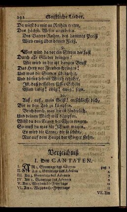 Verzeichniß /I. Der Cantaten. - IV. Der geistlichen Lieder.