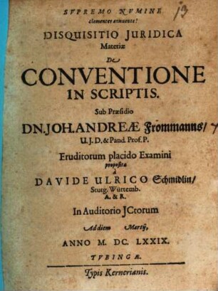 Disquisitio iuridica materiae de conventione in scriptis