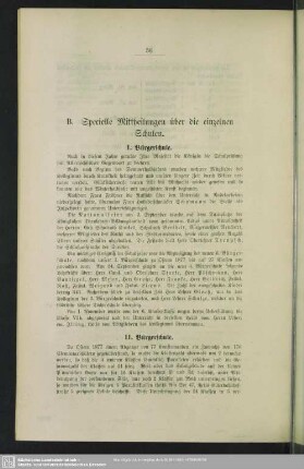 B. Spezielle Mittheilungen über die einzelnen Schulen