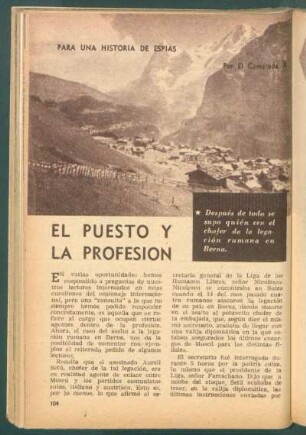 El puesto y la profesión : Para una historia de espías