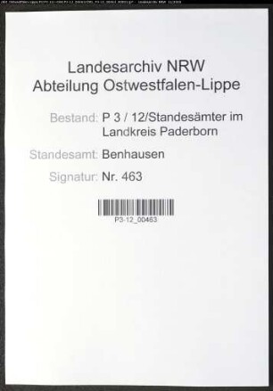 Sterberegister Standesamt Benhausen