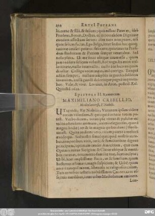 Epistola II. Namurcum. Maximiliano Cribellio, Mediolanensi, V. Nobili.