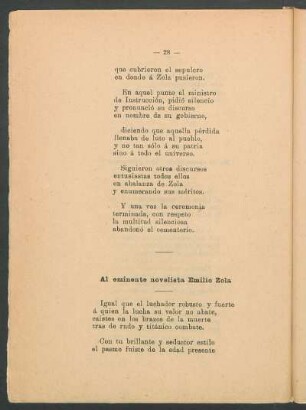 Al eminente novelista Emilio Zola