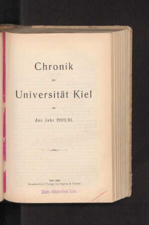 1909/10: Chronik der Universität Kiel für das Jahr 1909/10