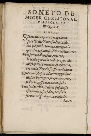 Soneto De Micer Christoval Pillicer Al interprete