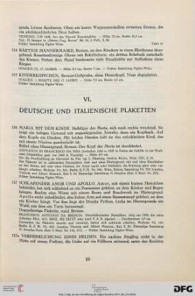 VI. Deutsche und Italienische Plaketten (Nr. 116-132a)