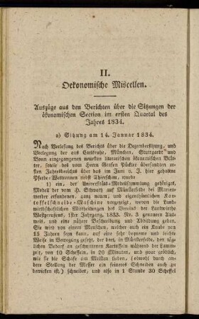 Auszüge aus den Berichten über die Sitzungen der ökonomischen Section im ersten Quartal des Jahres 1834