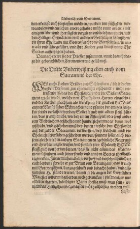 Die Dritte Underweisung eben auch vom Sacrament der Ehe.