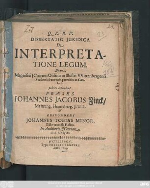 Dissertatio Iuridica De Interpretatione Legum