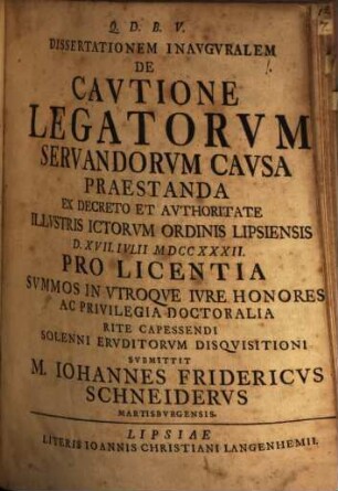 Diss. inaug. de cautione legatorum servandorum causa praestanda