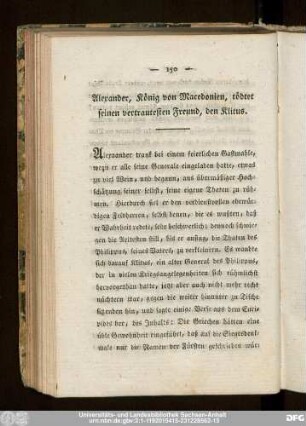 Alexander, König von Macedonien, tödtet seinen vertrautesten Freund, den Klitus.
