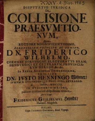 Dispvtatio Ivridica De Collisione Praesvmtionvm