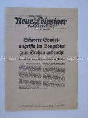 Extrablatt der "Neuen Leipziger Tageszeitung" u.a. über die Stellung der deutschen Wehrmacht an der Ostfront bei Stalingrad