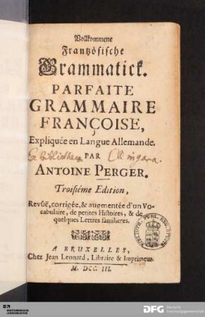 Vollkommene Frantzösische Grammatick