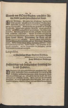 No. III. Hochwürdige / und Hochgebohrne/ freundlich Liebe und Besondere