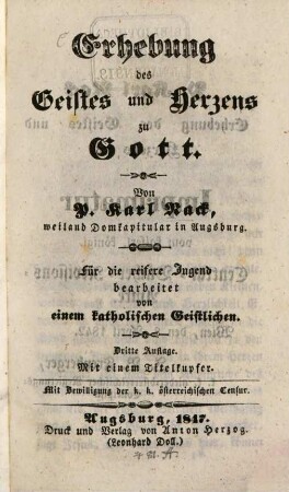 Erhebung des Geistes und Herzens zu Gott : Für d. reifere Jugend bearb. Mit e. Titelkupfer