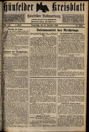 Erste Ausgabe vom Donnerstag, den 28. November 1929.