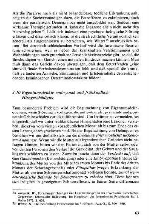 3.10. Eigentumsdelikte embryonal und frühkindlich Hirngeschädigter