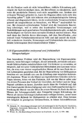 3.10. Eigentumsdelikte embryonal und frühkindlich Hirngeschädigter