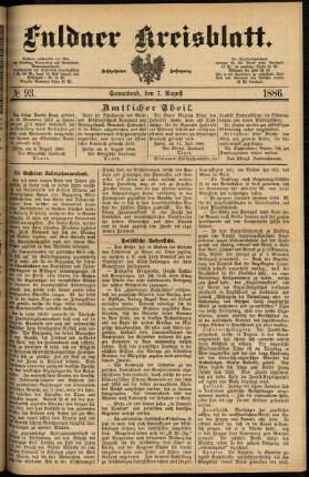 Erste Ausgabe vom Samstag, den 07. August 1886.