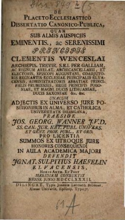 De placeto ecclesiastico dissertatio canonico-publica