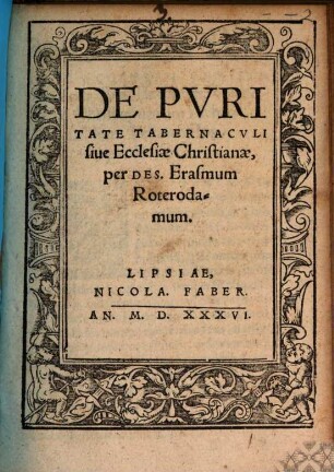 De Pvritate Tabernacvli siue Ecclesiae Christianae