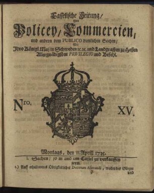 Nro. XV, Montags, den 11. Aprill 1735