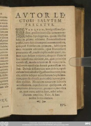 Autor Lectori Salutem Precatur.
