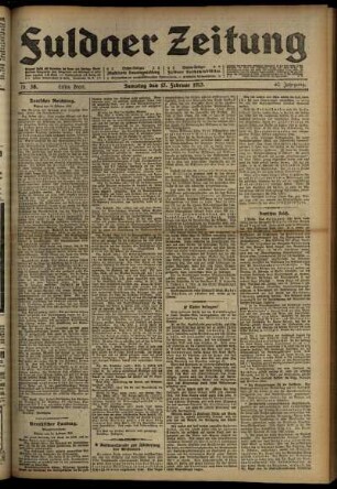 Erste Ausgabe vom Samstag, den 15. Februar 1913.