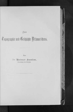 Zur Topographie und Geschichte Dithmarschens