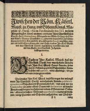 2r-4r, Recess zwischen Ihrer Röm[isch-]Kaiserlichen Majestät ...