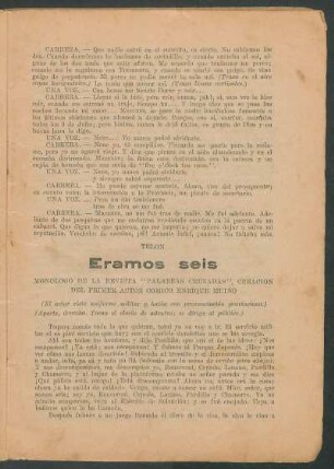 Éramos seis : Monólogo de la revista "Palabras cruzadas", creación del primner actor cómico Enrique Muiño