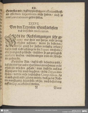 XXXVI. Von den Expensen, Gerichtskosten und derselben moderation