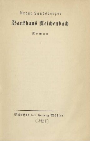Bankhaus Reichenbach : Roman