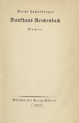 Bankhaus Reichenbach : Roman