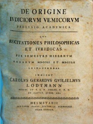 De origine iudiciorum vemicorum prolusio academica