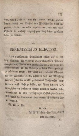 I. Serenissimus Elector
